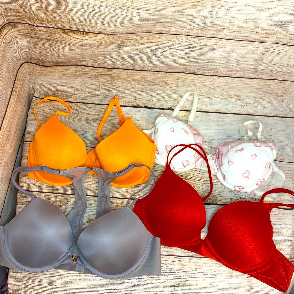 Victoria’s Secret Size 36B Push Up Plunge Semi Demi Vintage Bra Bundle Lot Four